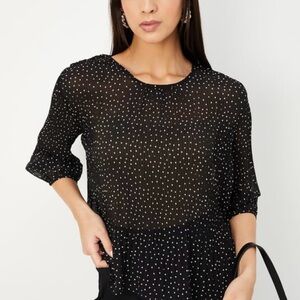 TOPSHOP Navy Blue And White Polka Dot Blouse